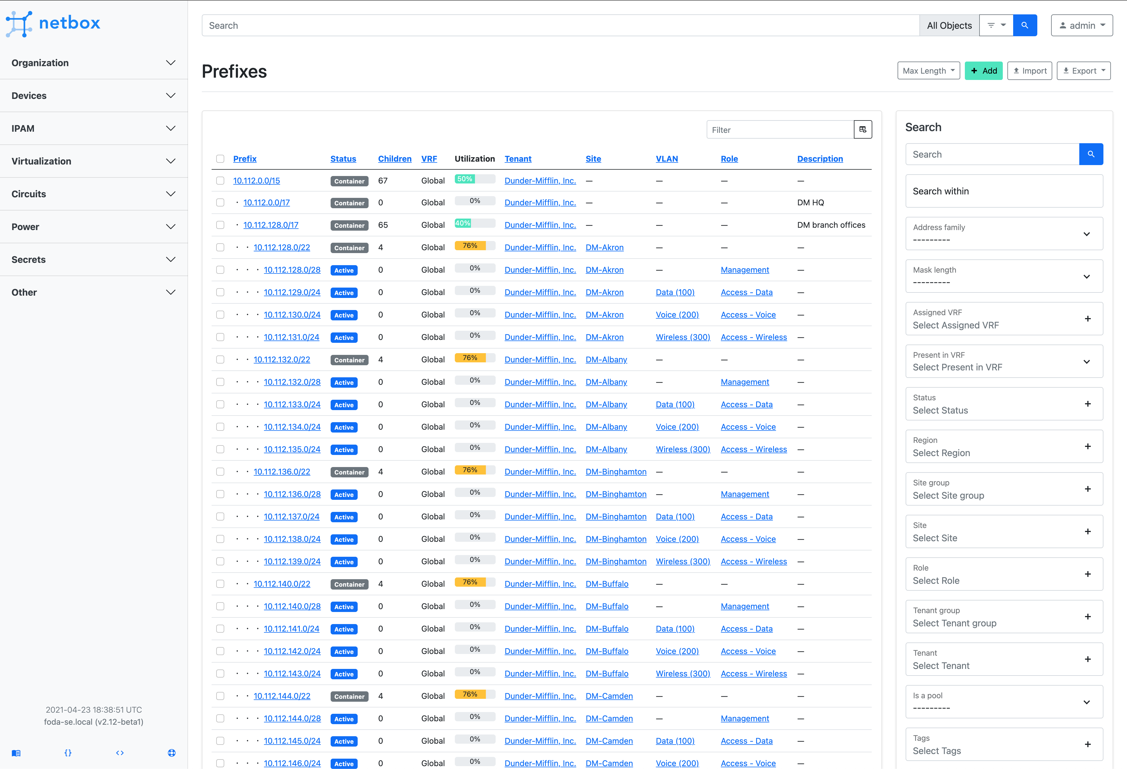 Screenshot of Prefix Hierarchy