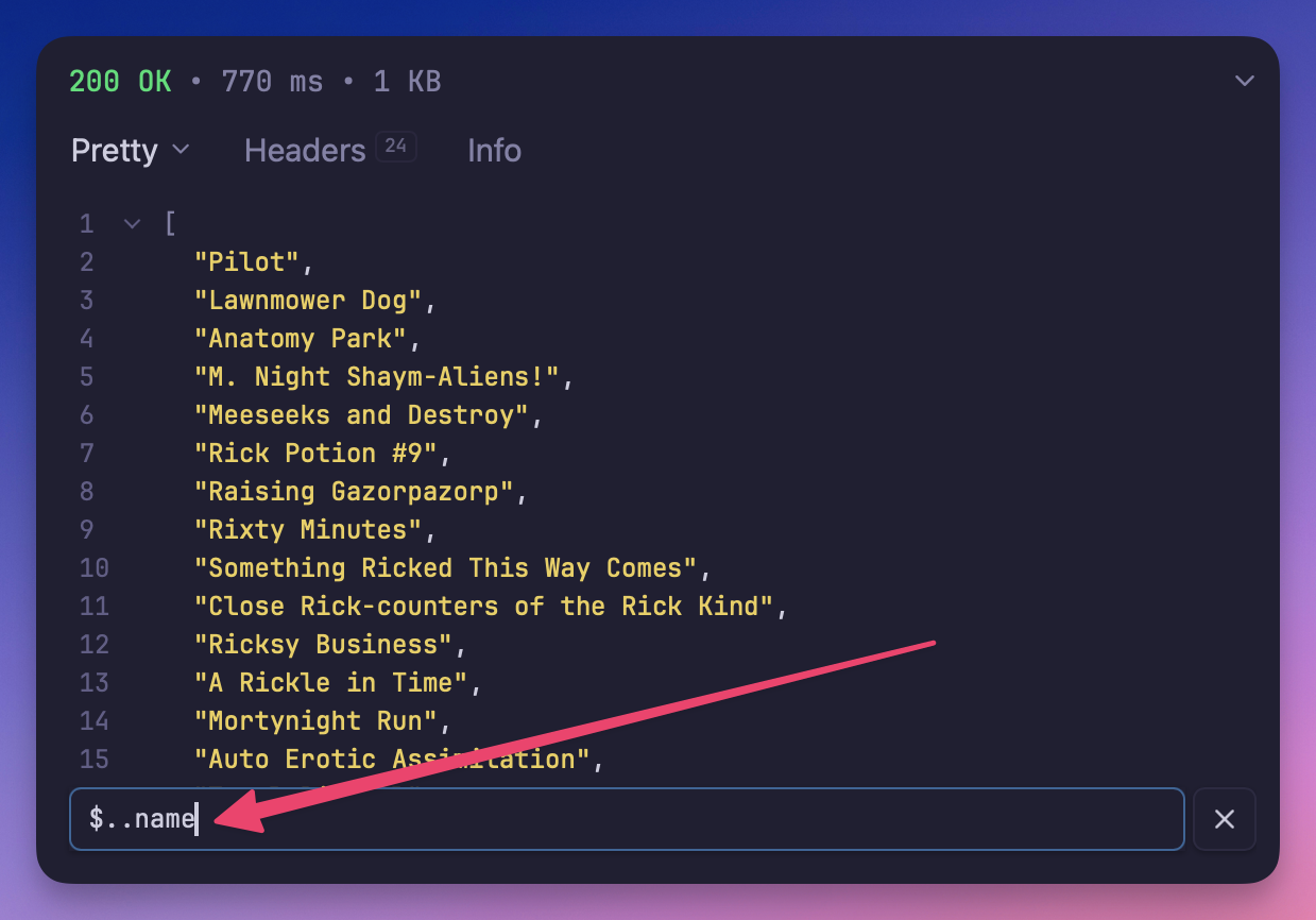 Screenshot of JSONPath filtering