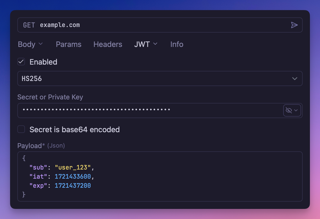 Screenshot of JWT auth UI
