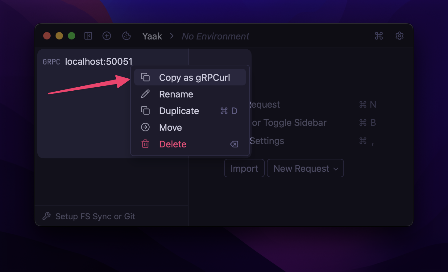 Screenshot of context menu