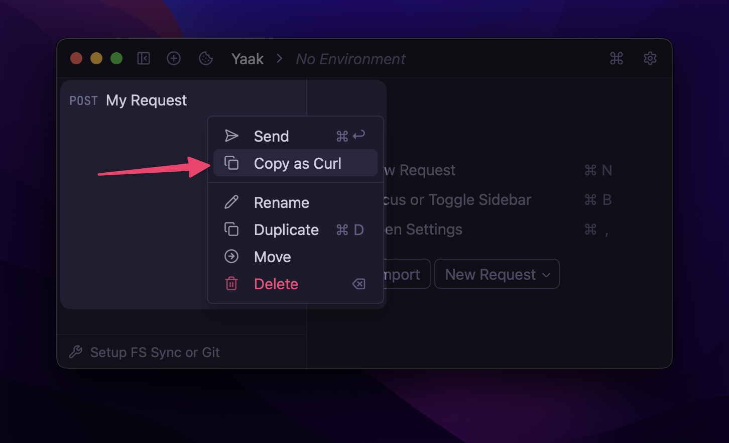Screenshot of context menu